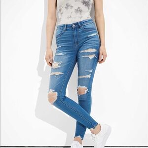 EUC AMERICAN EAGLE OUTFITTERS SIZE 6 SUPER HI RISE JEGGINGS DISTRESSED